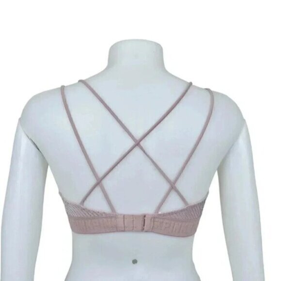 Victoria's Secret PINK Bralette Bra  Pink Silver Metallic Strappy Size Small - Picture 7 of 10